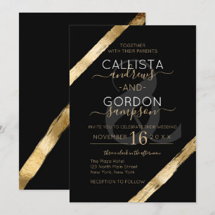 Invitation Mariage de brosse Artsy Black Gold de luxe