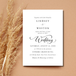 Invitation Mariage de budget de script classique noir et blan