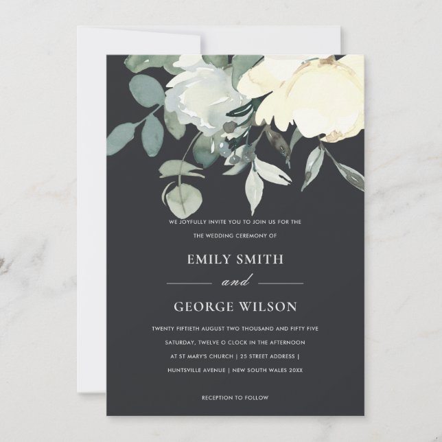 INVITATION MARIAGE DE BUNCH FLORAL FLORAL EN IVOIRE NOIR (Devant)