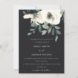INVITATION MARIAGE DE BUNCH FLORAL FLORAL EN IVOIRE NOIR