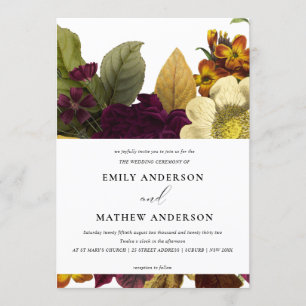 Invitation MARIAGE DE BUNCH FLORAL JAUNE vintage RETRO BURGUN