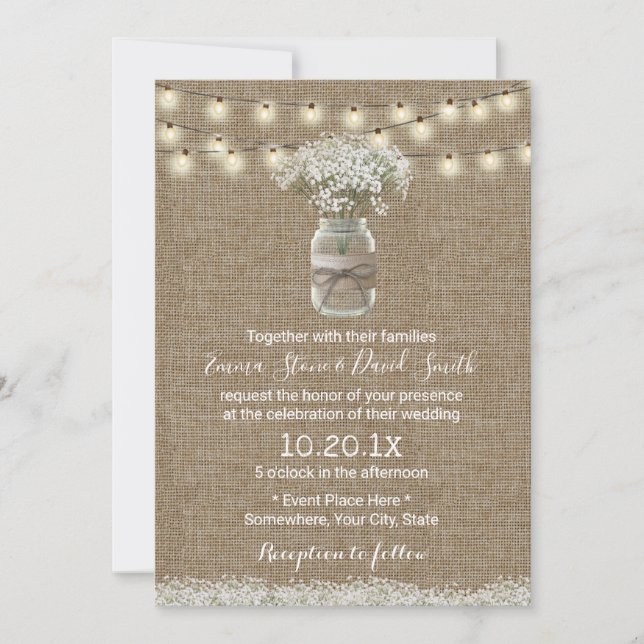 Invitation Mariage de Burlap rustique pour bébé souffle flora (Devant)
