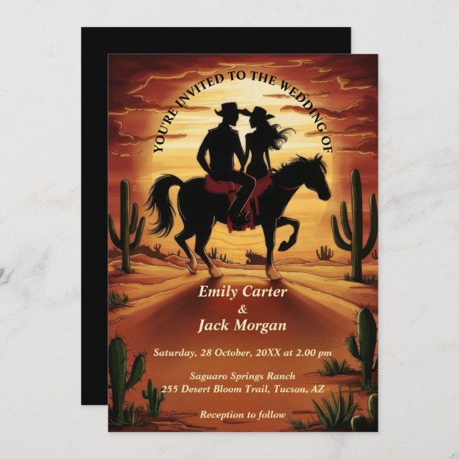 Invitation Mariage de Cactus du désert (Devant / Derrière)