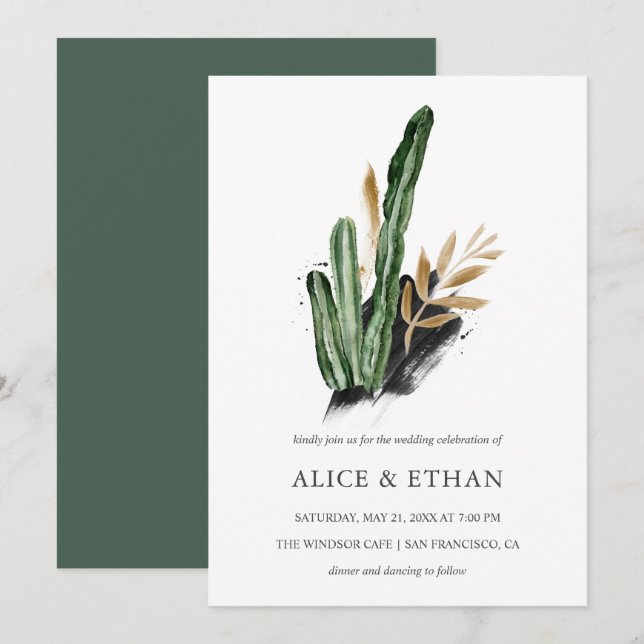 Invitation Mariage de Cactus vert tropical (Devant / Derrière)