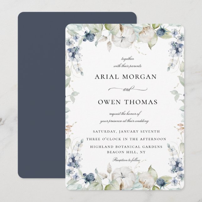 Invitation Mariage de cadre botanique d'hiver (Devant / Derrière)