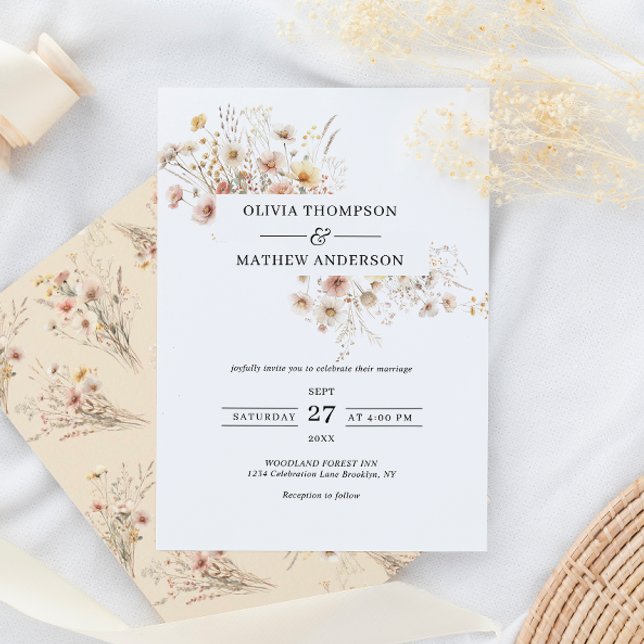Invitation Mariage de cadre de Fleur sauvage blanc beige (Créateur téléchargé)
