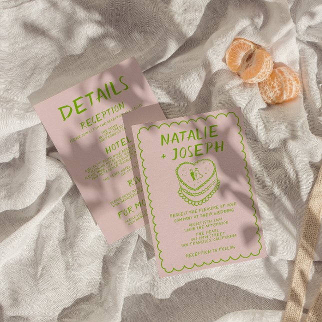 Invitation Mariage de cadre de gâteau tout rose d'une main ti (Créateur téléchargé)