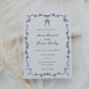 Invitation Mariage de cadre de gribouillis bleu