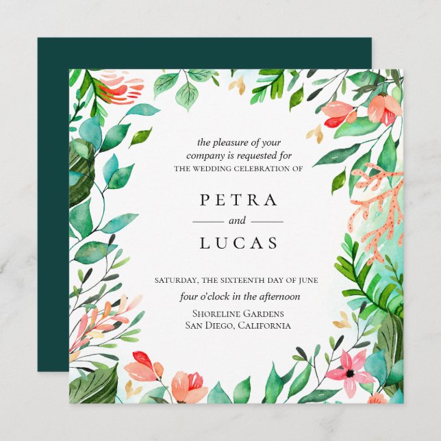 Invitation Mariage de cadre de l'île de corail botanique (Devant / Derrière)