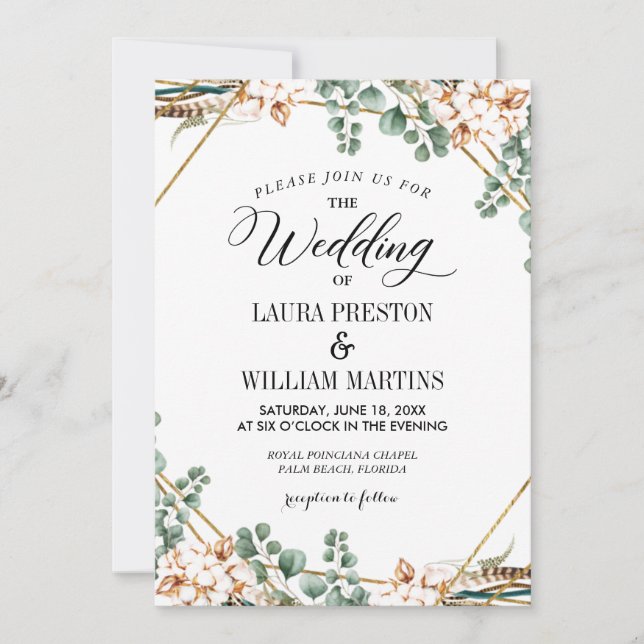 Invitation Mariage de cadre de Parties scintillant Boho Eucal (Devant)