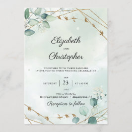 Invitation Mariage de cadre d'or Eucalyptus Foliage vert