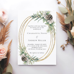 Invitation Mariage de cadre doré de pin cône