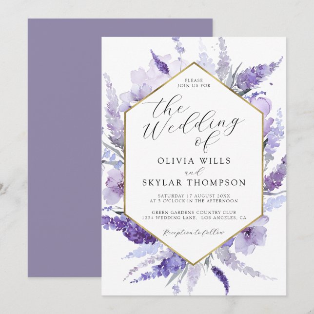 Invitation Mariage de cadre doré en aquarelle fleurie de lava (Devant / Derrière)