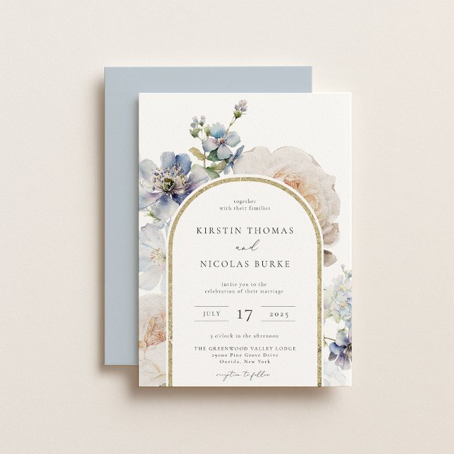Invitation Mariage de cadre en arc floral bleu Dusty (Créateur téléchargé)