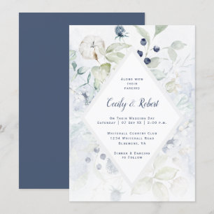 Invitation Mariage de cadre en diamant floral vert Dusty