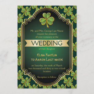Invitation Mariage de cadre et de trèfle en or, en irlandais
