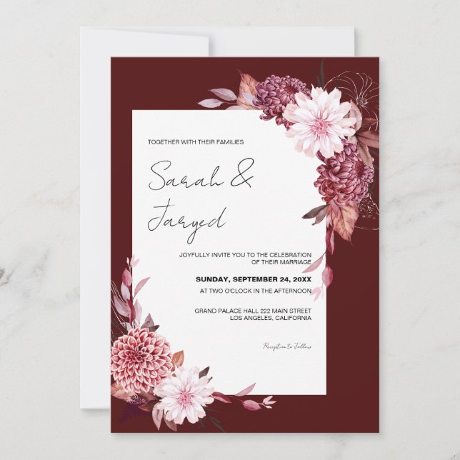 Invitation Mariage de cadre Fleurs d'automne (Devant)
