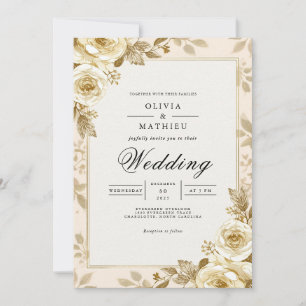 Invitation Mariage de cadre Floral à fleurs dorées