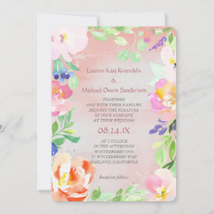 Invitation Mariage de cadre Floral de l'aquarelle d'été