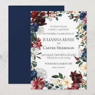 Invitation Mariage de cadre floral en fleur de marine