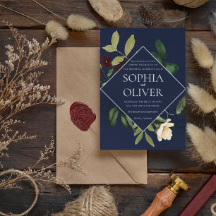 Invitation Mariage de cadre floral géométrique de la marine d