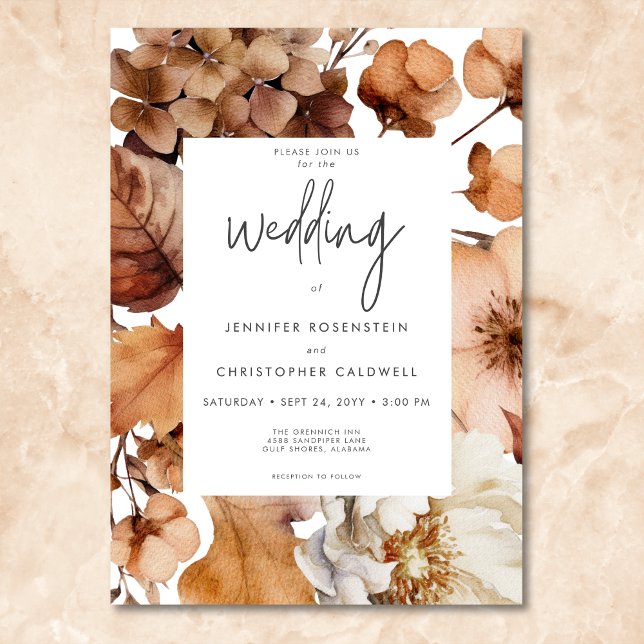 Invitation Mariage de cadre floral neutre à automne moderne (Modern Fall Neutral Floral Frame Wedding)