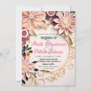 Invitation Mariage de cadre floral Pastel Quill en papier Cus