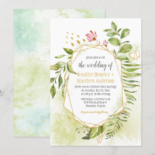 Invitation Mariage de cadre géométrique Botanique rose vert o