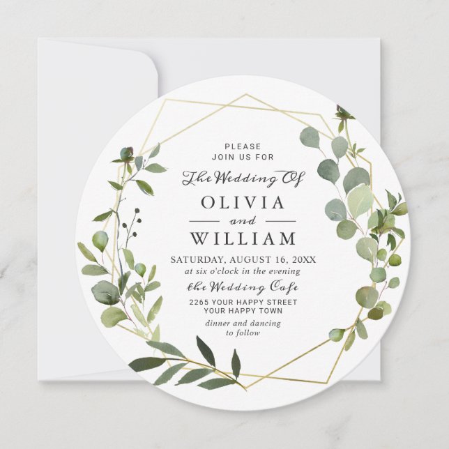 Invitation Mariage de cadre géométrique de feuillage Eucalypt (Devant)