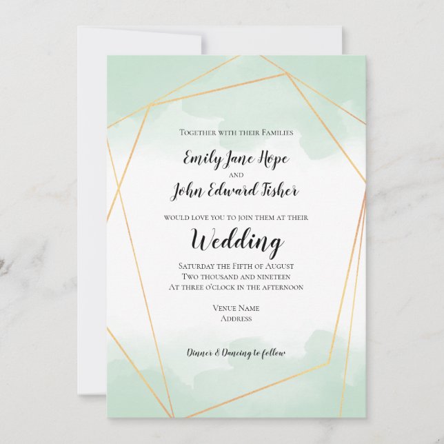 Invitation Mariage de cadre géométrique Mint Green Aquarelle  (Devant)