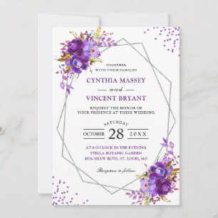 Invitation Mariage de cadre géométrique moderne et violet sau