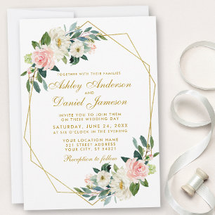 Invitation Mariage de cadre géométrique moderne Floral Rose o