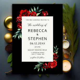 Invitation Mariage de cadre moderne classique rouge rose noir