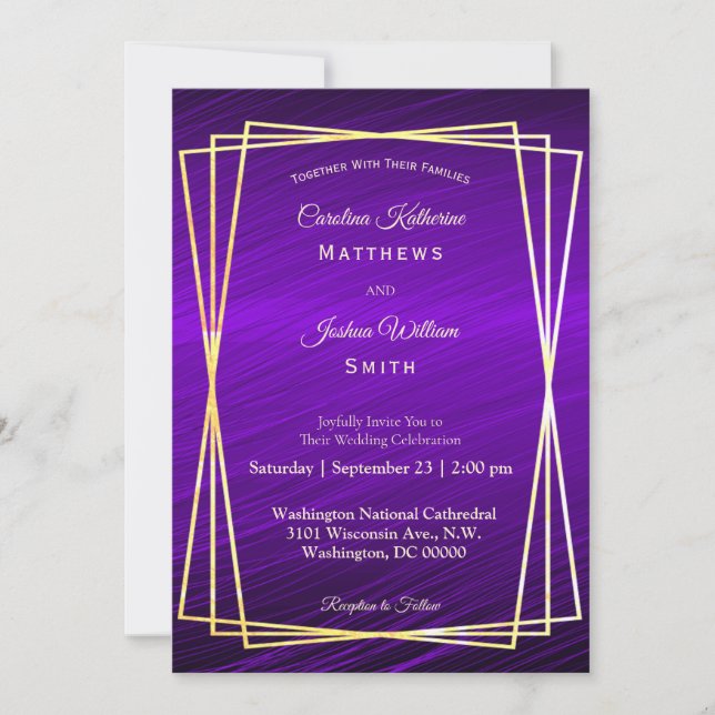 Invitation Mariage de cadre moderne violet or (Devant)
