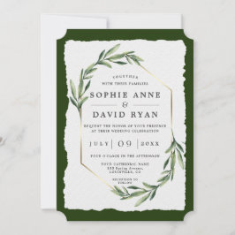Invitation Mariage de cadre or Feuille vert moderne