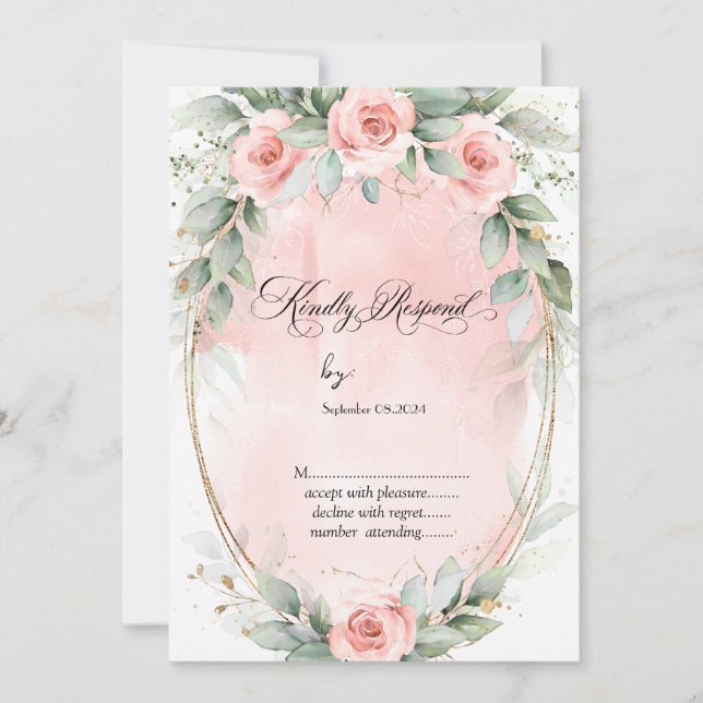 Invitation Mariage de cadre Or Roses Roses Roses Roses Roses  (Devant)