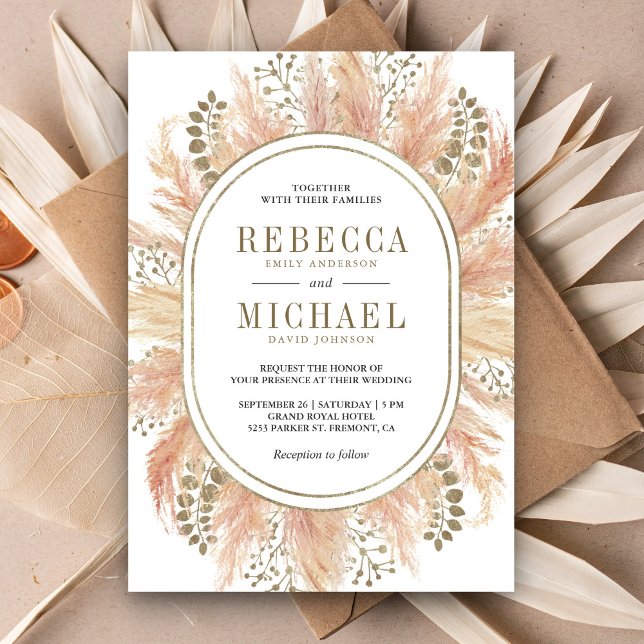 Invitation Mariage de cadre ovale en laiton Rustique Boho séc (Créateur téléchargé)