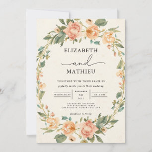 Invitation Mariage de cadre ovale floral de pêche délicat