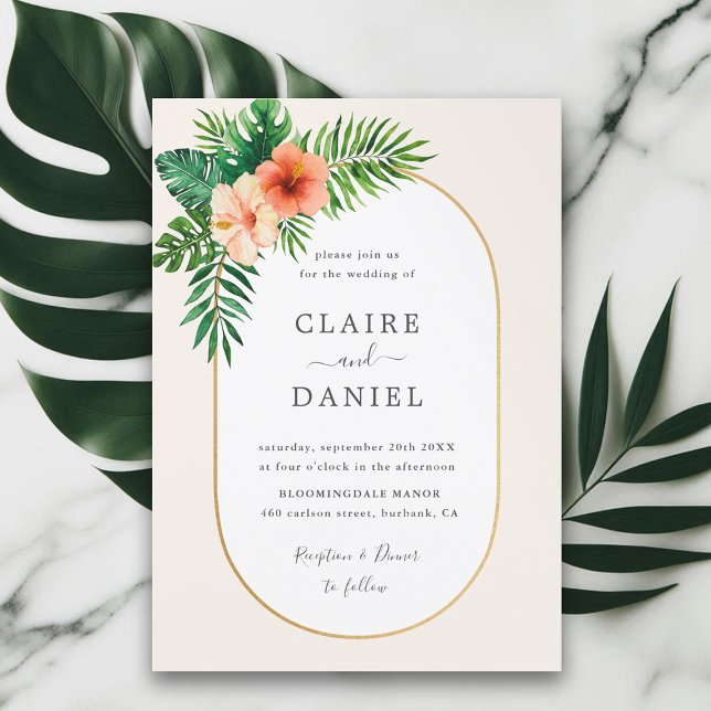 Invitation Mariage de cadre ovale vert tropical (Créateur téléchargé)