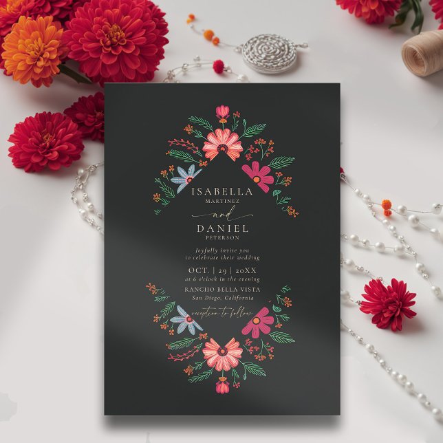 Invitation Mariage de cadre Rancho moderne Rustique mexicaine (rancho mexican wedding invitation fiesta hacienda watercolor floral frame elegant modern geometric)