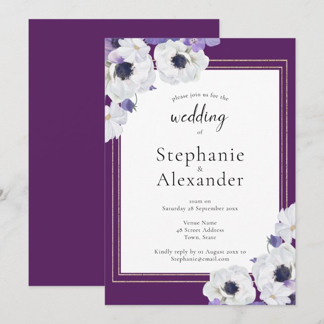 Invitation Mariage de cadre Royal Florple Gold (Devant / Derrière)