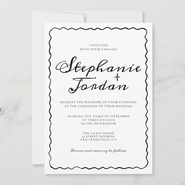 Invitation Mariage de cadre Whimsical noir et blanc simple (Devant)