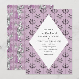 Invitation Mariage de calligraphie à thème Paris violet et no
