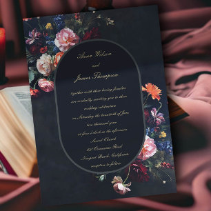 Invitation Mariage de calligraphie de cadre romantique foncé