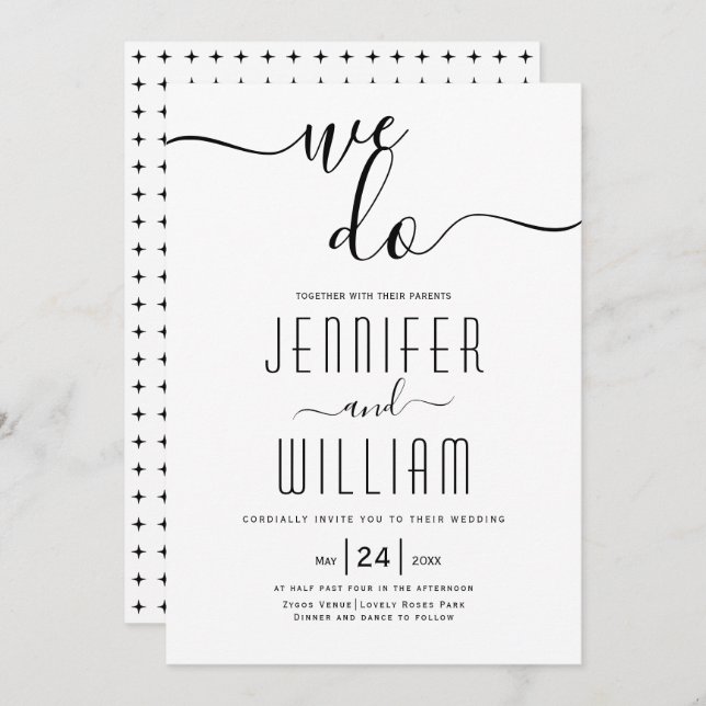 Invitation mariage de calligraphie de script cursive "We do" (Devant / Derrière)