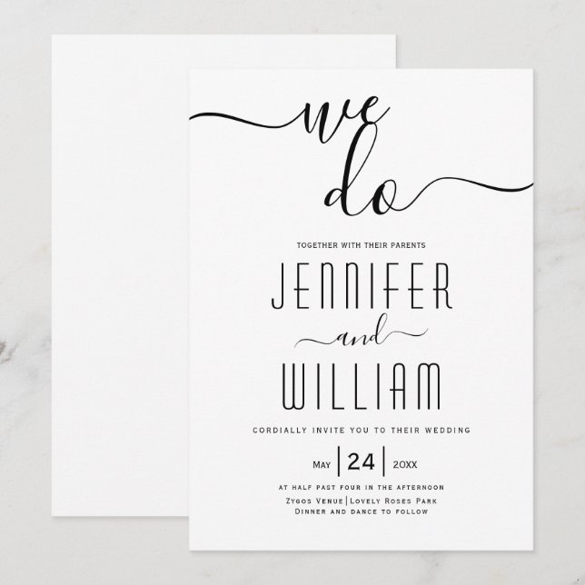Invitation mariage de calligraphie de script cursive "We do" (Devant / Derrière)