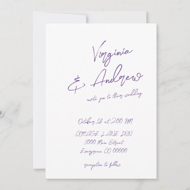 Invitation Mariage de calligraphie de script minimaliste simp (Devant)