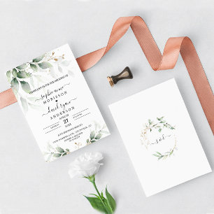 Invitation Mariage de calligraphie d'or Eucalyptus