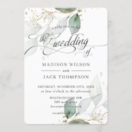Invitation Mariage de calligraphie d'or Foliage rustique
