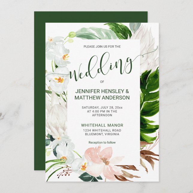 Invitation Mariage de calligraphie du paradis tropical (Devant / Derrière)
